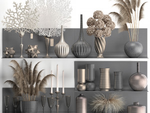 collection of decor dried flowers on a shelf 3D Model
