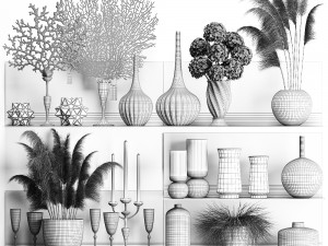 collection of decor dried flowers on a shelf 3D Model