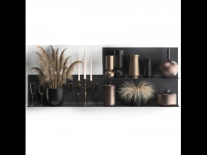 collection of decor dried flowers on a shelf 3D Model