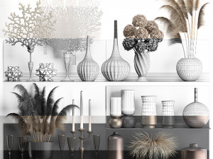 collection of decor dried flowers on a shelf 3D Model