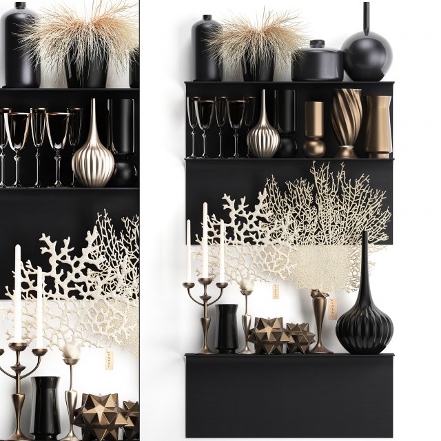 decorative set on a shelf with a coral 3D Модель .c4d .max .obj .3ds .fbx .stl .blend 