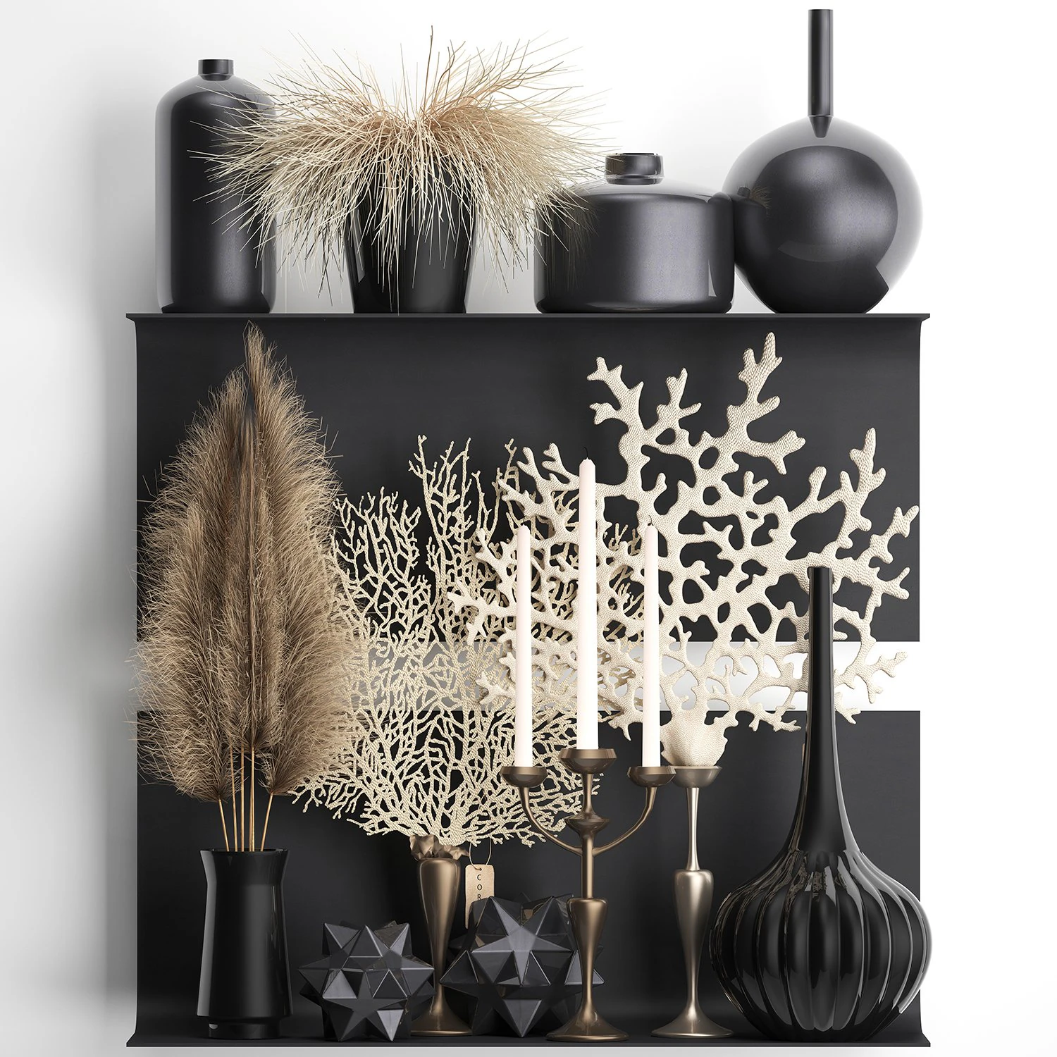 decorative shelf with coral and reeds 3D Model .c4d .max .obj .3ds .fbx .stl .blend 