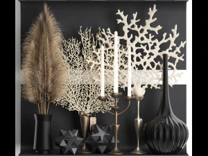 decorative shelf with coral and reeds 3D Model