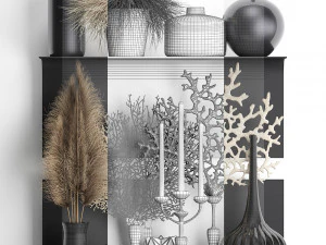 decorative shelf with coral and reeds 3D Model