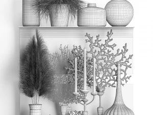 decorative shelf with coral and reeds 3D Model