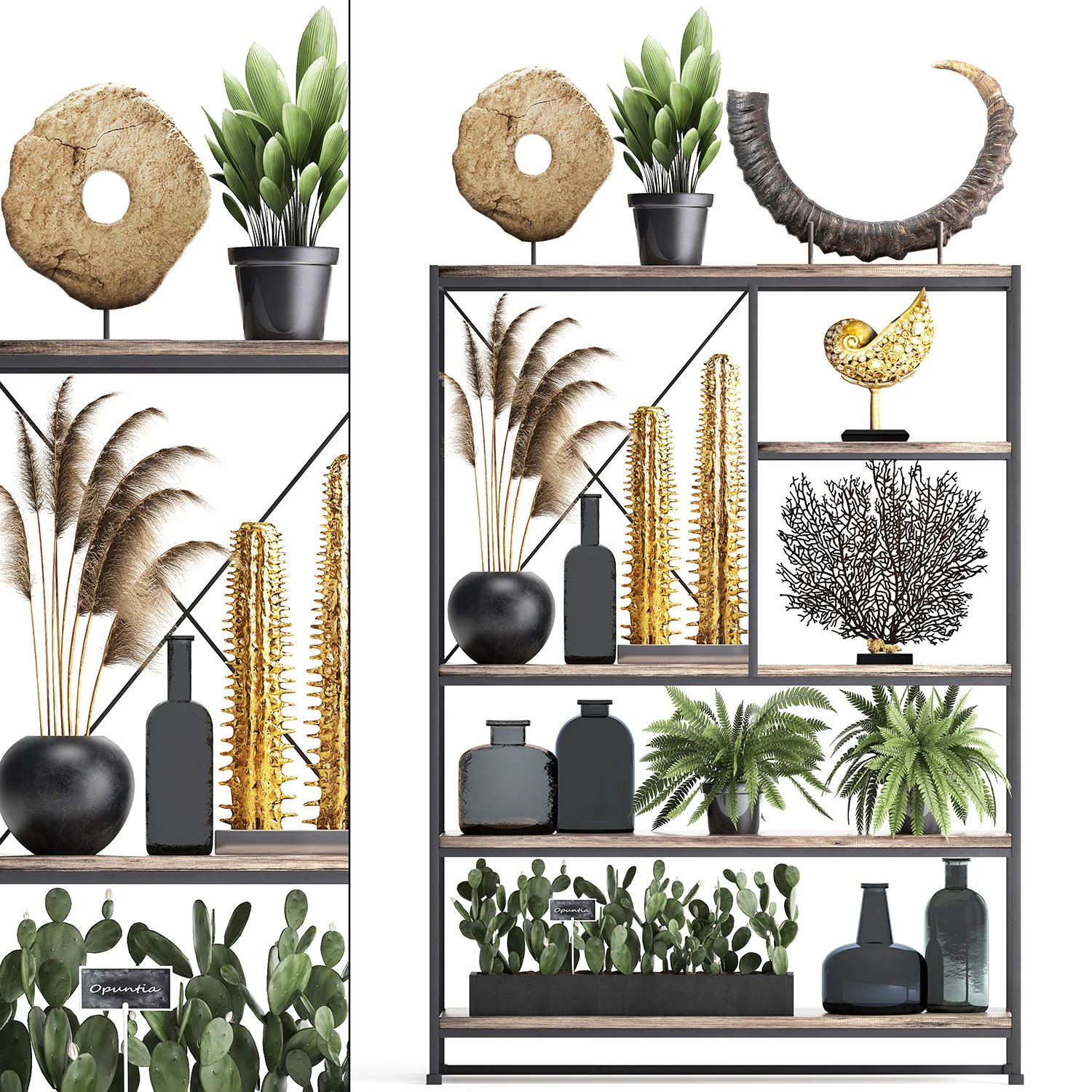 shelf rack with decor and plants 10 3D Model .c4d .max .obj .3ds .fbx .stl .blend 