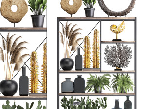 shelf rack with decor and plants 10 3D Model