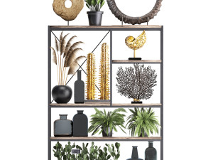 shelf rack with decor and plants 10 3D Model