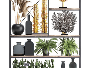 shelf rack with decor and plants 10 3D Model
