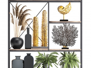 shelf rack with decor and plants 10 3D Model