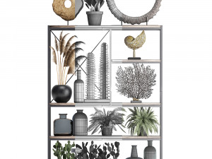 shelf rack with decor and plants 10 3D Model