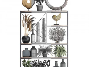 shelf rack with decor and plants 10 3D Model