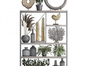 shelf rack with decor and plants 10 3D Model