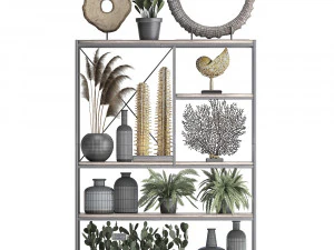 shelf rack with decor and plants 10 3D Model