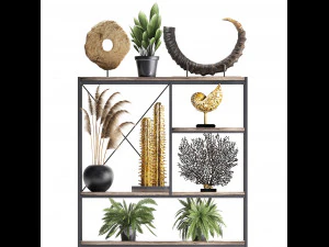 shelf rack with decor and plants 14 3D Model
