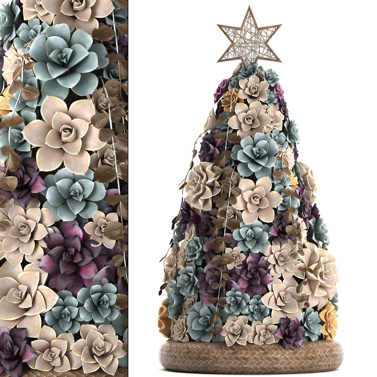 new year tree made of succulents 421 3D Model .c4d .max .obj .3ds .fbx .stl .blend 
