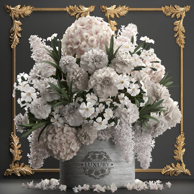 bouquet of white flowers in a gift box 91 3D Modell .c4d .max .obj .3ds .fbx .stl .blend 