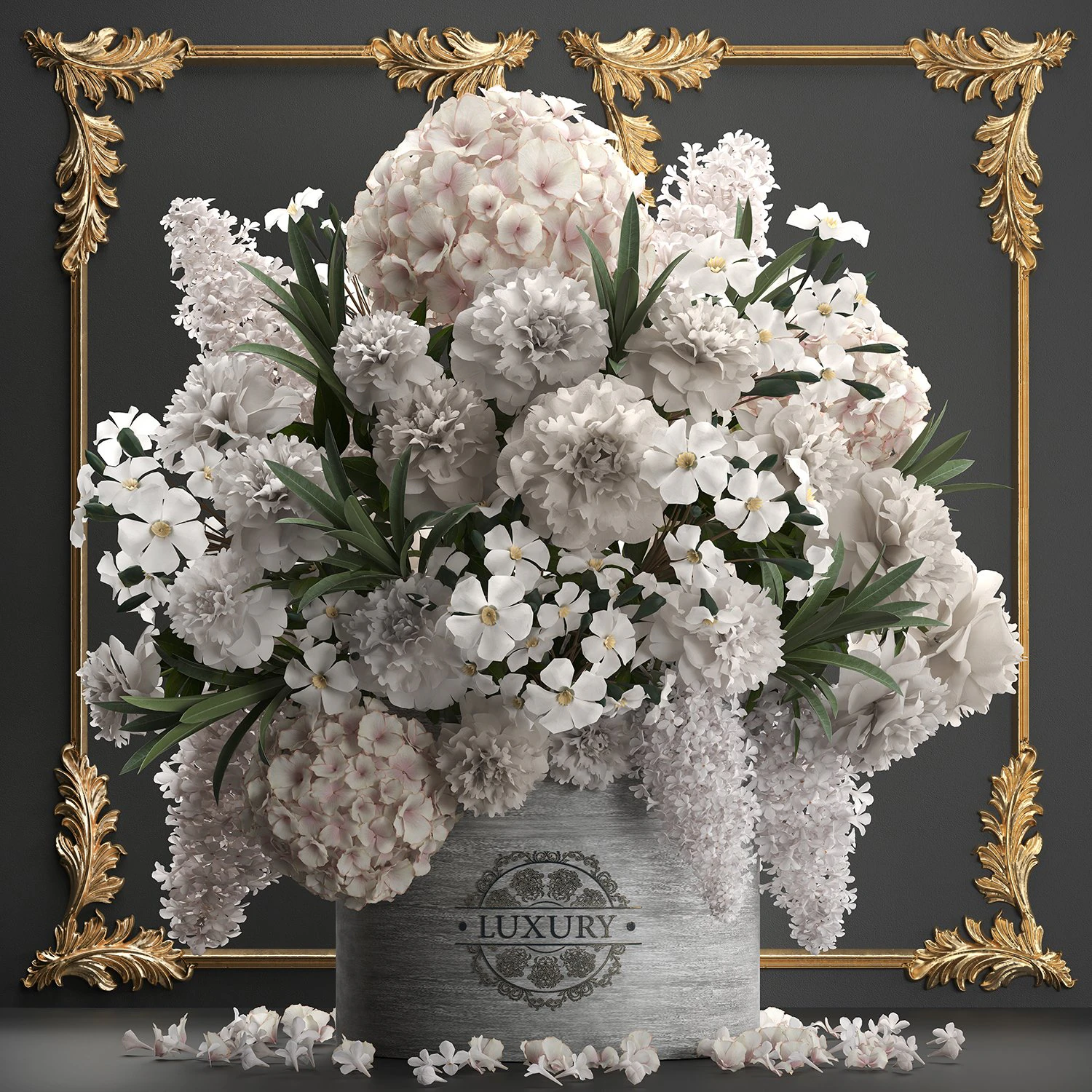 bouquet of white flowers in a gift box 91 3D Model .c4d .max .obj .3ds .fbx .stl .blend 