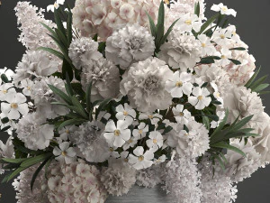 bouquet of white flowers in a gift box 91 3D Model