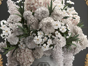 bouquet of white flowers in a gift box 91 3D Model