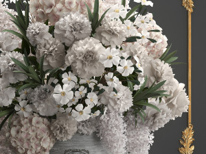 bouquet of white flowers in a gift box 91 3D Modell
