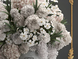 bouquet of white flowers in a gift box 91 3D Model