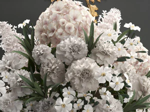 bouquet of white flowers in a gift box 91 3D Model