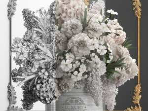 bouquet of white flowers in a gift box 91 3D Modell