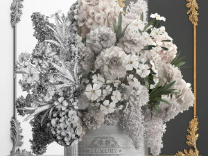 bouquet of white flowers in a gift box 91 3D Model
