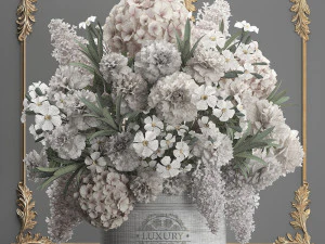 bouquet of white flowers in a gift box 91 3D Model