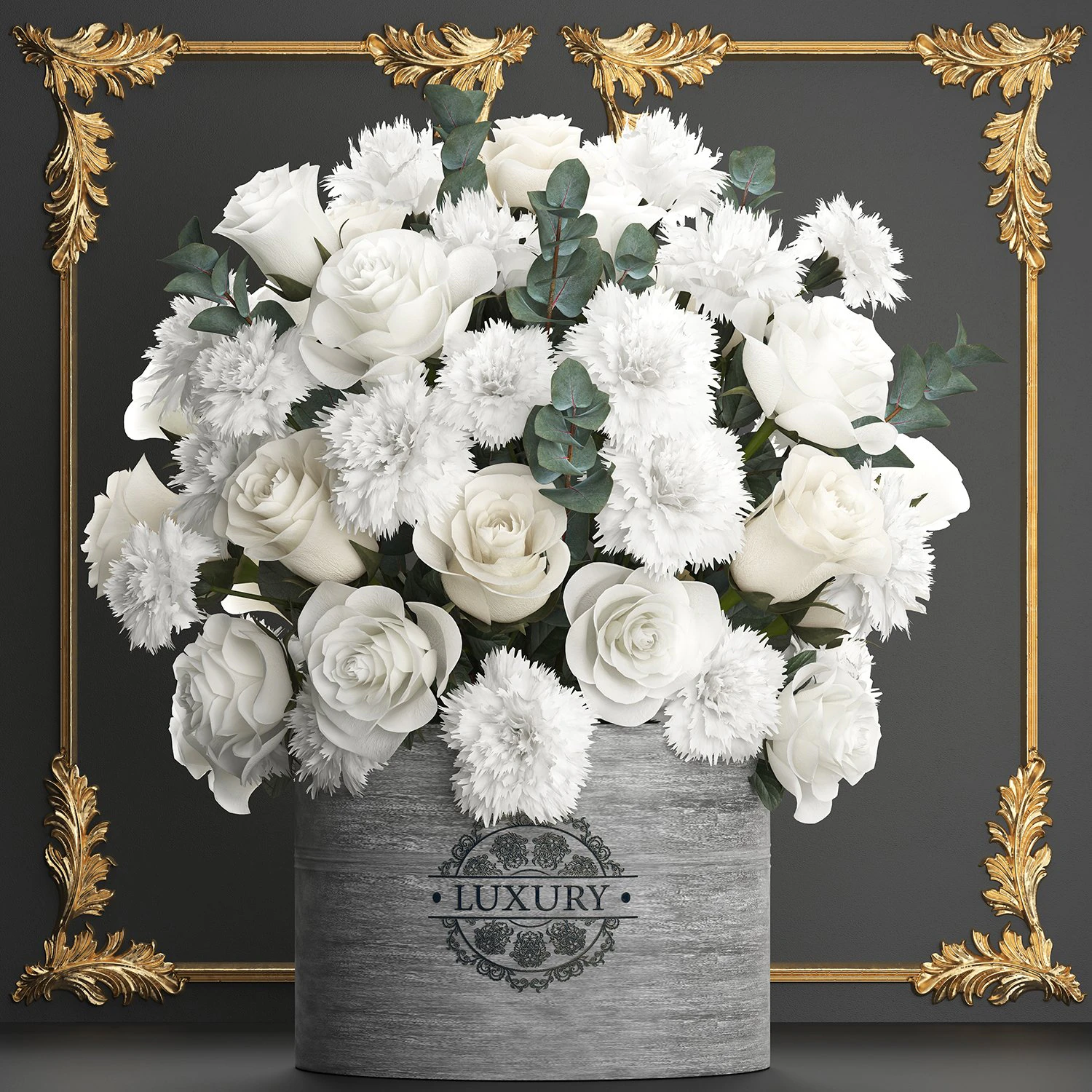 bouquet of white flowers in a gift box 92 3D Model .c4d .max .obj .3ds .fbx .stl .blend
