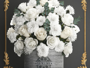 bouquet of white flowers in a gift box 92 3D Model