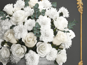 bouquet of white flowers in a gift box 92 3D Model