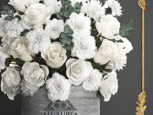 bouquet of white flowers in a gift box 92 3D Model