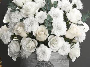bouquet of white flowers in a gift box 92 3D Model