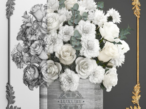 bouquet of white flowers in a gift box 92 3D Model
