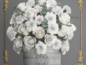bouquet of white flowers in a gift box 92 3D Model
