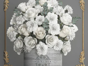 bouquet of white flowers in a gift box 92 3D Model