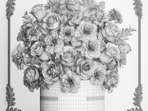 bouquet of white flowers in a gift box 92 3D Model