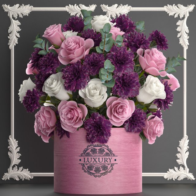bouquet of pink flowers in a gift box 93 Modelo 3D .c4d .max .obj .3ds .fbx .stl .blend 