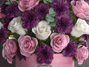 bouquet of pink flowers in a gift box 93 Modelo 3D