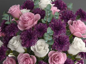 bouquet of pink flowers in a gift box 93 Modelo 3D