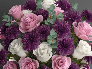 bouquet of pink flowers in a gift box 93 3D Model