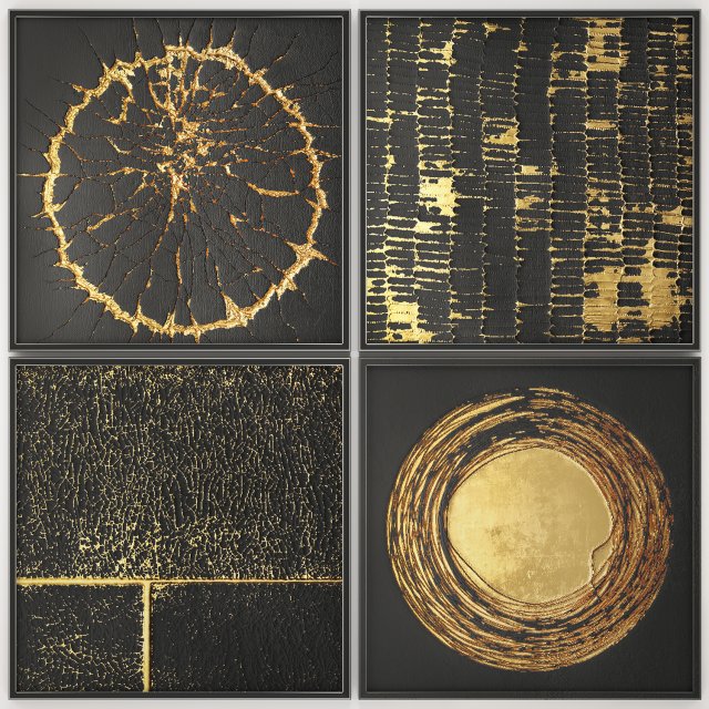 collection of paintings with gold for walls 14 Model 3D .c4d .max .obj .3ds .fbx .stl .blend 