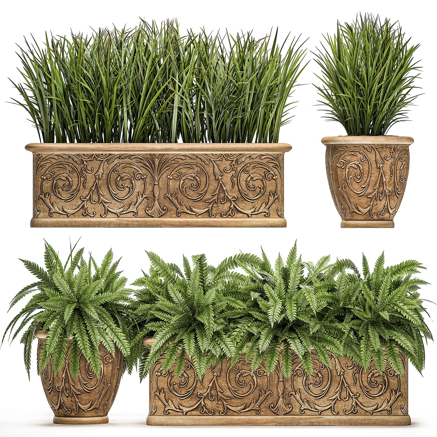 ornamental bushes in classic flowerpots for parks and garden 494 3D Model .c4d .max .obj .3ds .fbx .stl .blend 