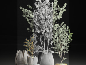 decorative trees in white baskets for the interior 541 3D Модель