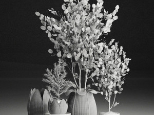 decorative trees in white baskets for the interior 541 3D Модель