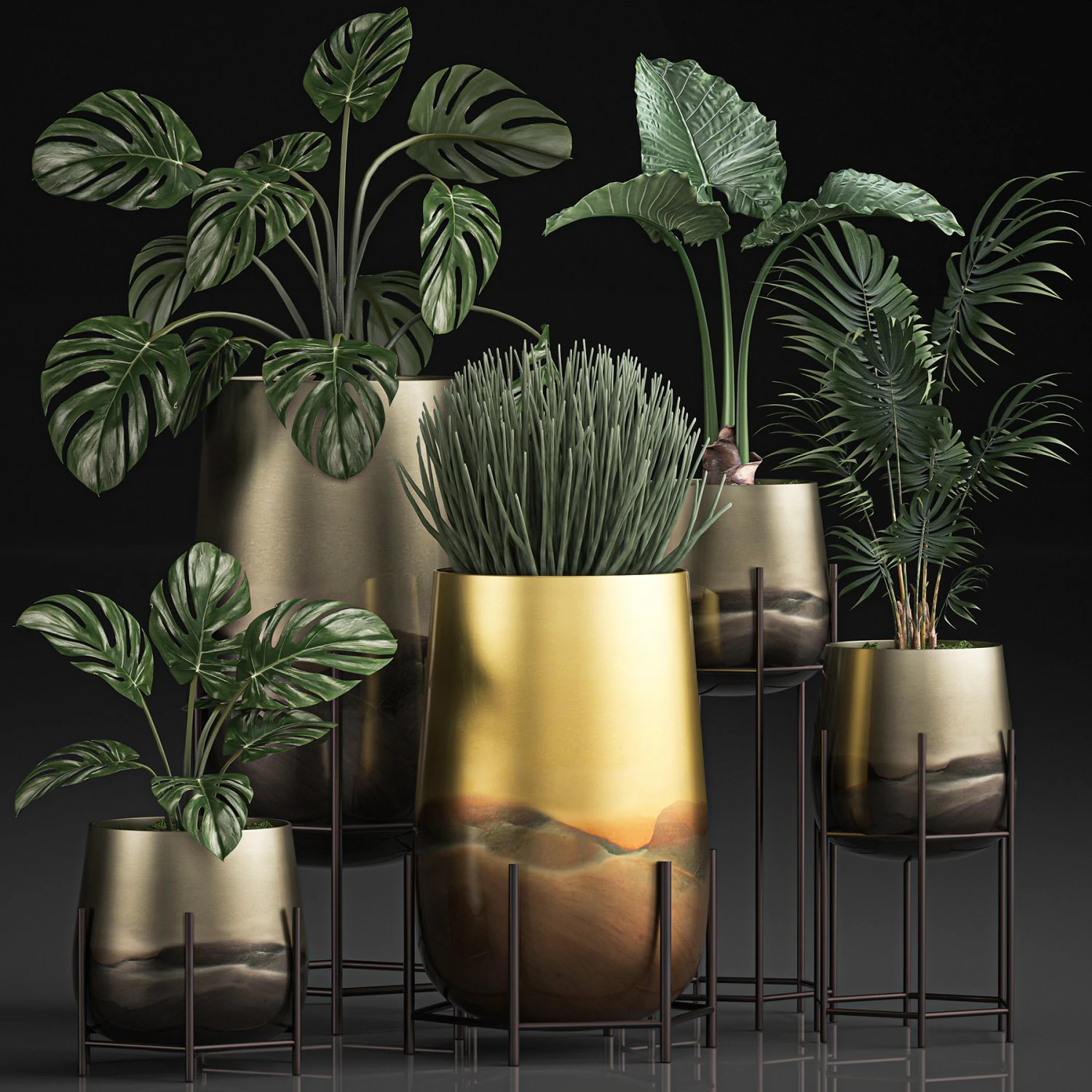 decorative plants in luxury gold pots for the interior 544 3D Model .c4d .max .obj .3ds .fbx .stl .blend 