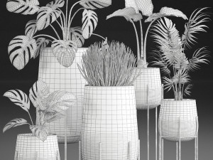 decorative plants in luxury gold pots for the interior 544 3D Model