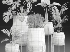 decorative plants in luxury gold pots for the interior 544 3D Model